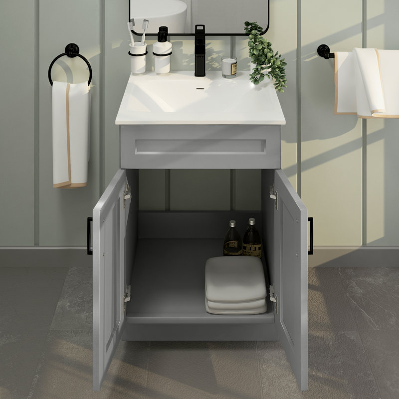 Shaker Bathroom Vanity Set 24" Sink Base with 25" Resin Sink Top Combo, Gray