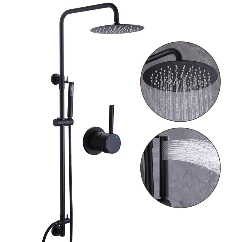 Matte Black Wall-Mounted Shower System with Handheld and Rain Options