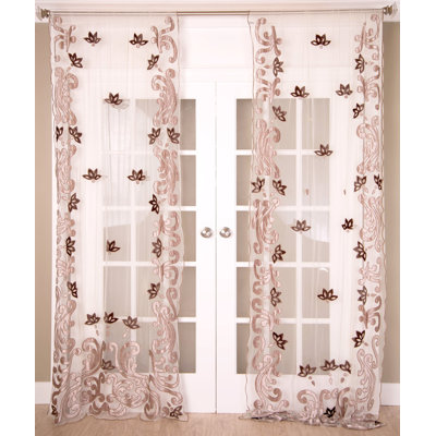 Applique Embroidery Sheer Curtain with Rod Pocket Window Panel for Living Room
