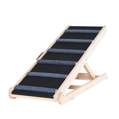 Adjustable Wooden Dog Ramp Without Side Rails, Folding Non-Slip Pet Ramp for Bed, Couch and Car, 6 Height Settings, Supports Up to 250 Lbs