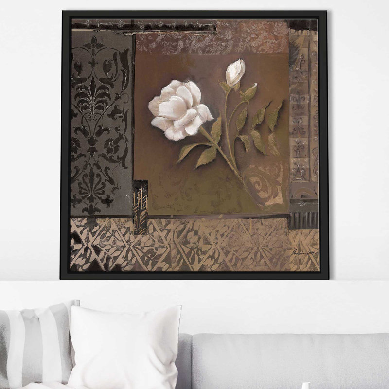 Rose tapisserie II (carré), Cadre flottant noir, H 39 po x l 39 po x P 2 po