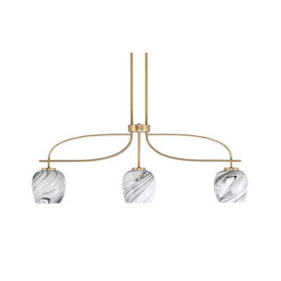 Luminaire pour îlot de cuisine à 3 lumières Cavella avec verre tourbillon onyx de 6 po