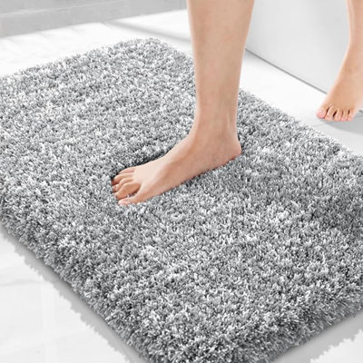 Tapis de bain pour salle de bain 32X20, tapis de bain ultra doux et absorbant l'eau, tapis de douche en peluche antidérapant à l'extérieur, tapis en microfibre pour salle de bain / plancher, lavable à la machine, blanc