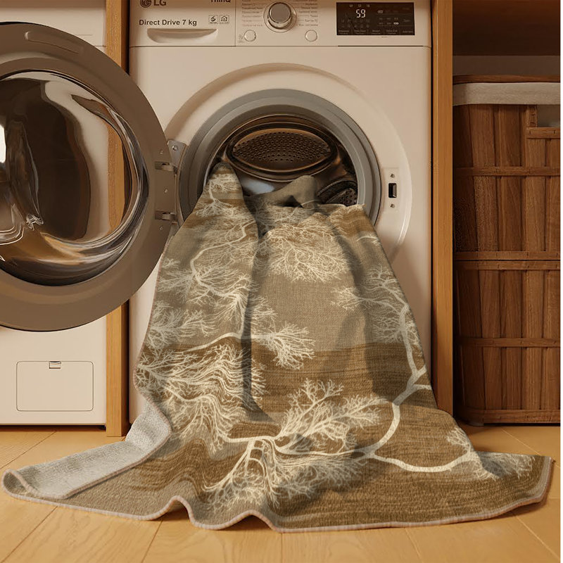 Tapis beige lavable à la machine, Rond 3 pi