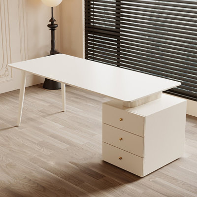 Bureau blanc rectangulaire en bois manufacturé avec 3 tiroirs