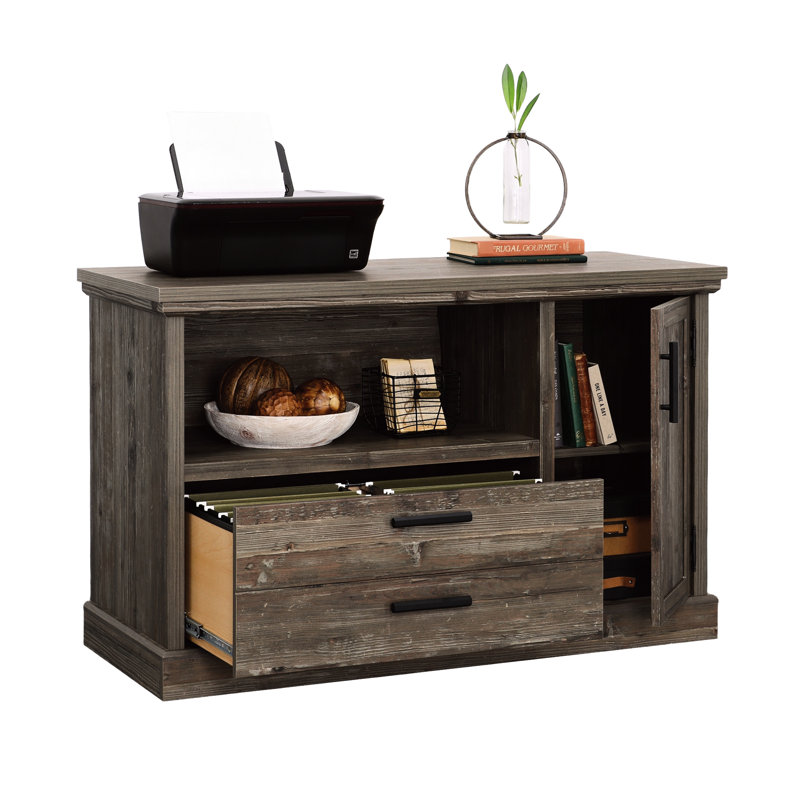 File Credenza With Adjustable Shelf, Brown Finish