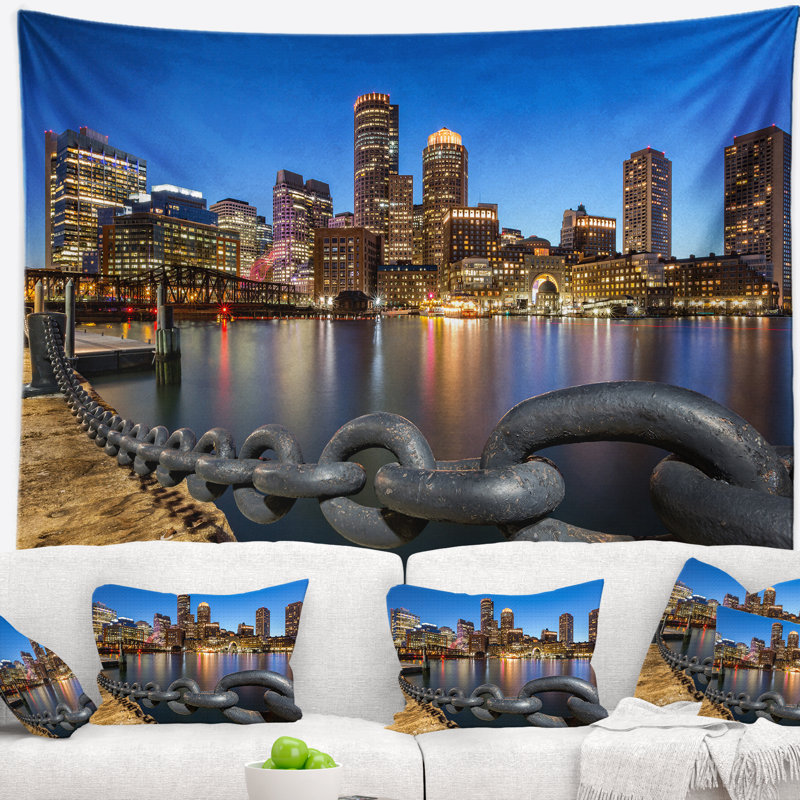 «Cityscape Boston Skyline at Dusk Tapisserie», H 32 po x l 39 po