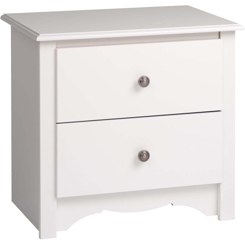 Traditional Nightstand Side Table With 2 Drawers, Functional 2-Drawer Bedside Table 16" D X 23.25" W X 21.75" H, White