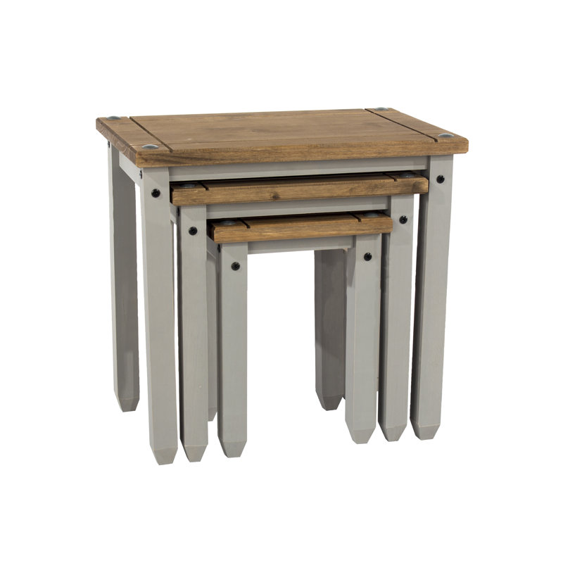 Payton 3 Piece Nest of Tables, Solid Pine, Corona Design, Grey