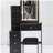 29.2" Small Size Left Bedside Cabinet Vanity Table + Cushioned Stool,2 AC+2 USB Power Station,Hair dryer bracket,Extra Large Touch Control Sliding LED Mirror,Tri-color Switching,Brightness Adjust