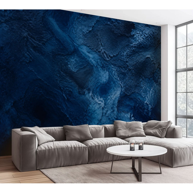 Papier peint adhésif autocollant amovible de luxe en pierre bleu marine foncé pour salon, chambre à coucher H 100 po x l 144 po