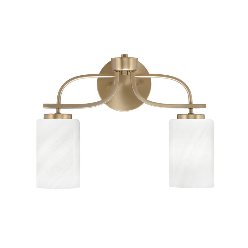 Barre d'éclairage de salle de bain 2 lumières Majdi Cavella au fini noir mat avec verre de 4 po, Or, Marbre blanc