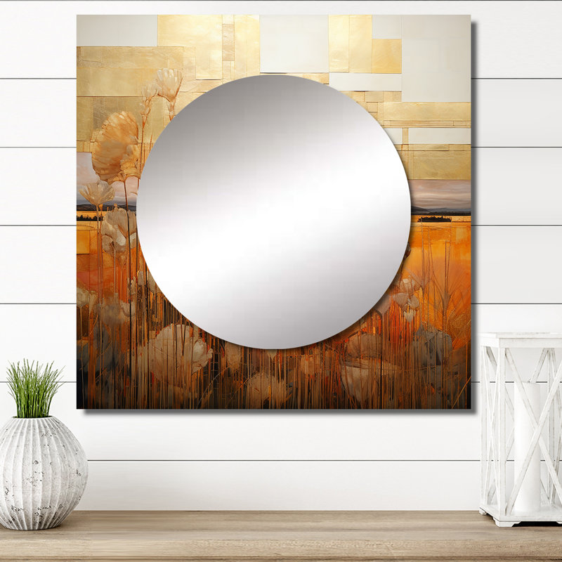 Miroir mural doré, paysage champêtre doré, 23 po x 23 po
