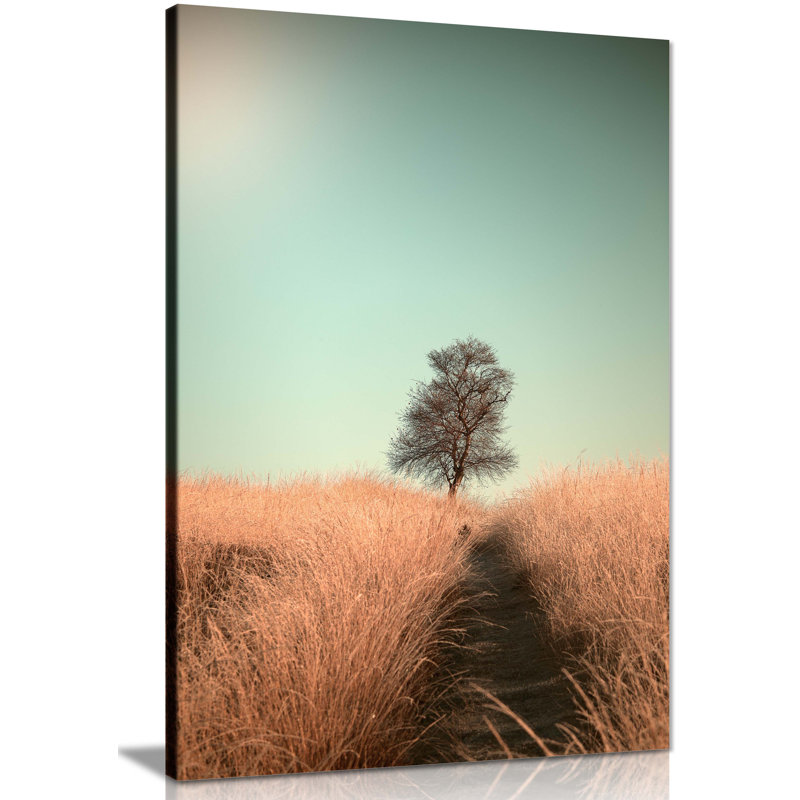 Panther Print Fine Art Prints Path To The Lonely Tree Landscape Artistic Framed Canvas Prints, Pictures For Home Walls, Bedroom, Living Room & Bathroom Decor - Wrapped Canvas Art Prints