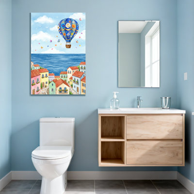Paysage et nature maisons colorées ballon de mer ciel nuages oiseaux fleurs