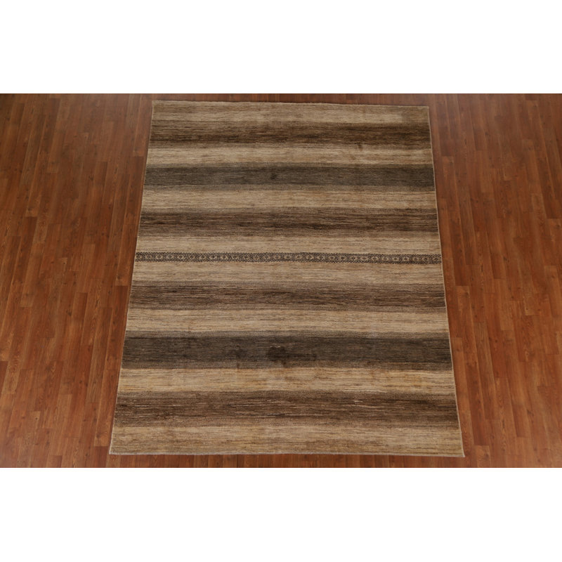 Tapis rayé moderne Gabbeh Kashkoli fabriqué à la main 7 x 8