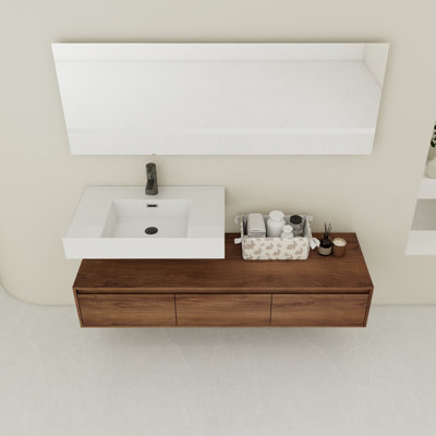 Meuble-lavabo mural avec lavabo en résine, tiroir à fermeture en douceur et conception à fixation flottante