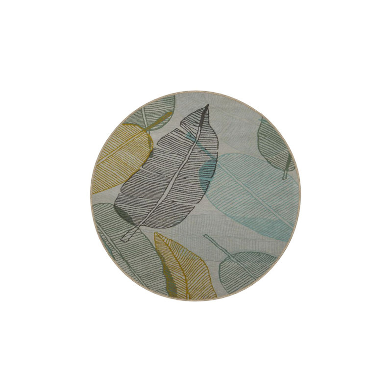 Tapis vert et gris à motif de feuilles tissées, Sous-tapis carré 3 pi 3 po inclus