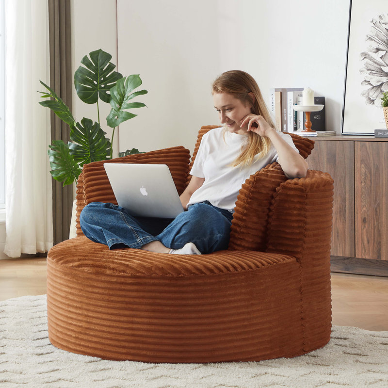 Chaise compressible ronde en velours côtelé avec dossier rembourré