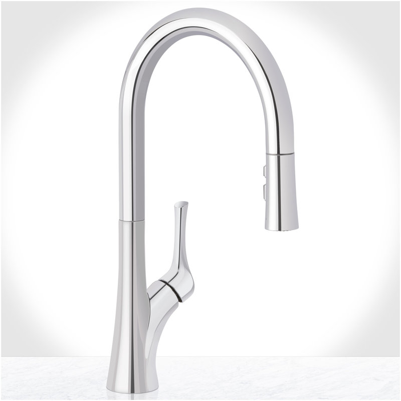 Bella Pull-Down Kitchen Faucet with EasySeat Multi-Flow Spray Head - Includes Optional Deck Plate, Polished Chrome