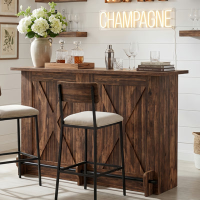 63-Inch Home Bar Unit Wine Bar Table With 2-Tier Storage Shelves And Footrest For Home Pub