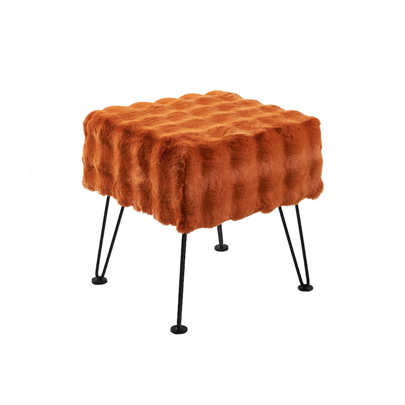 Upholstered Ottoman, Burnt Orange Faux Fur