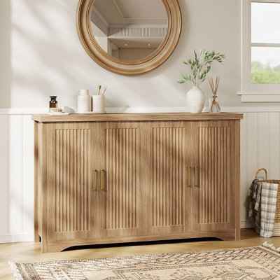 Buffet cannelé à 4 portes avec tablettes réglables - Chêne naturel