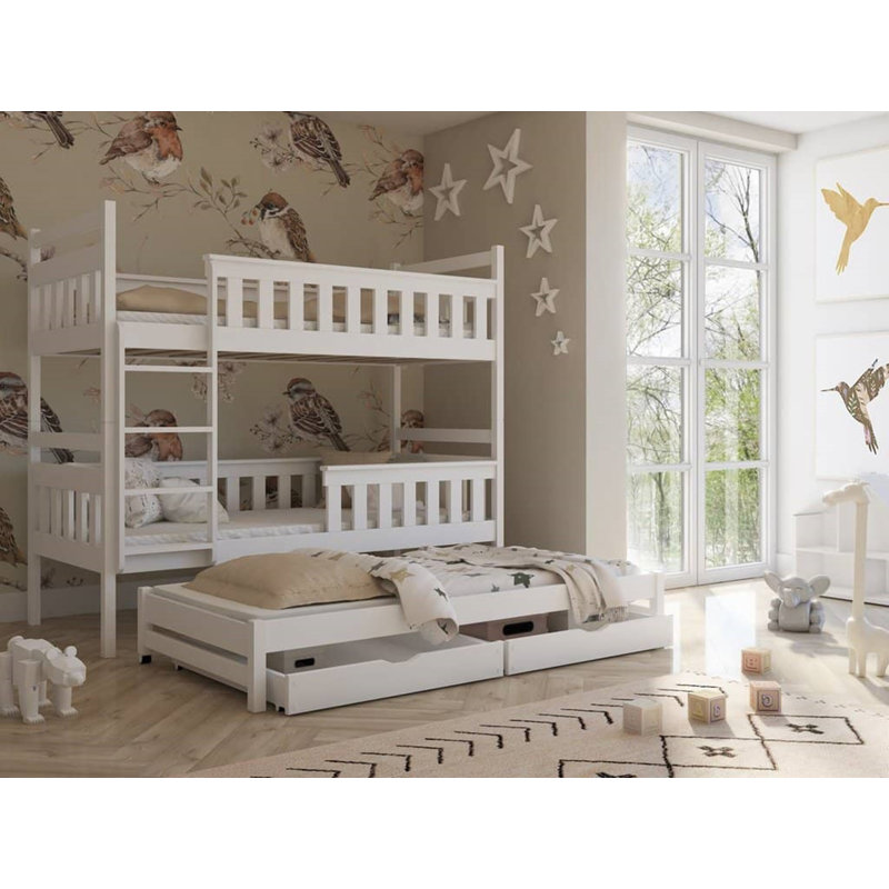 Wooding Single (3') 2 Drawer Standard Bunk Bed with Trundle, Matte White