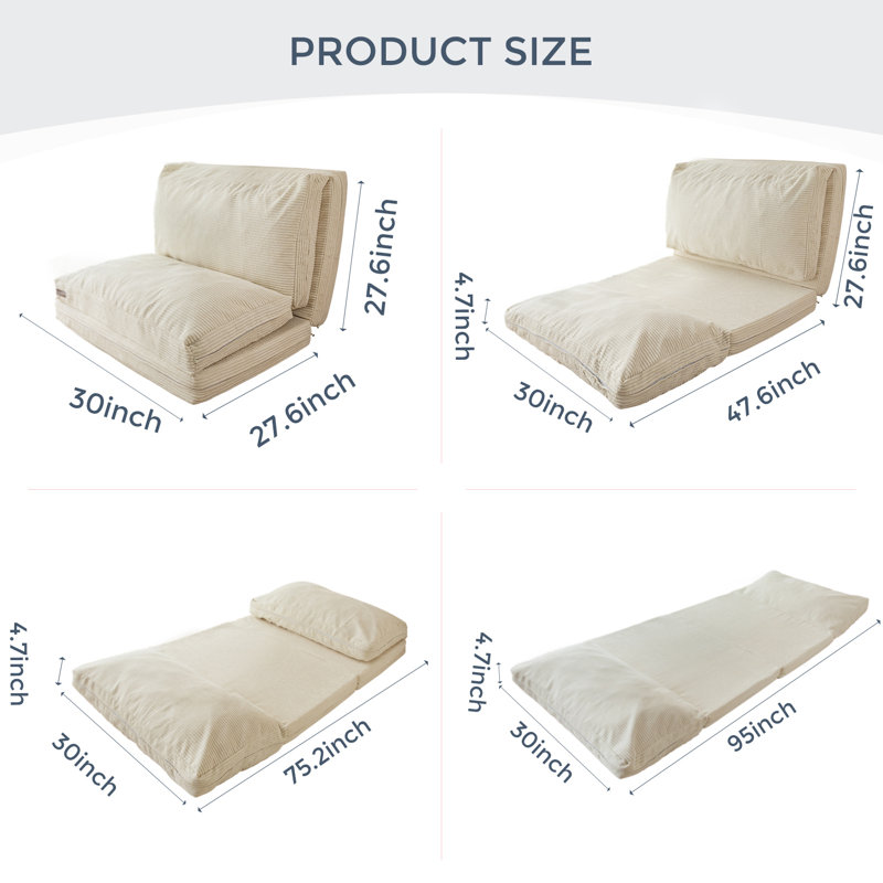 Holly-Madison Bean Bag Floor Sofa Bed, 4.7" H x 30" W x 95" D, Beige Corduroy