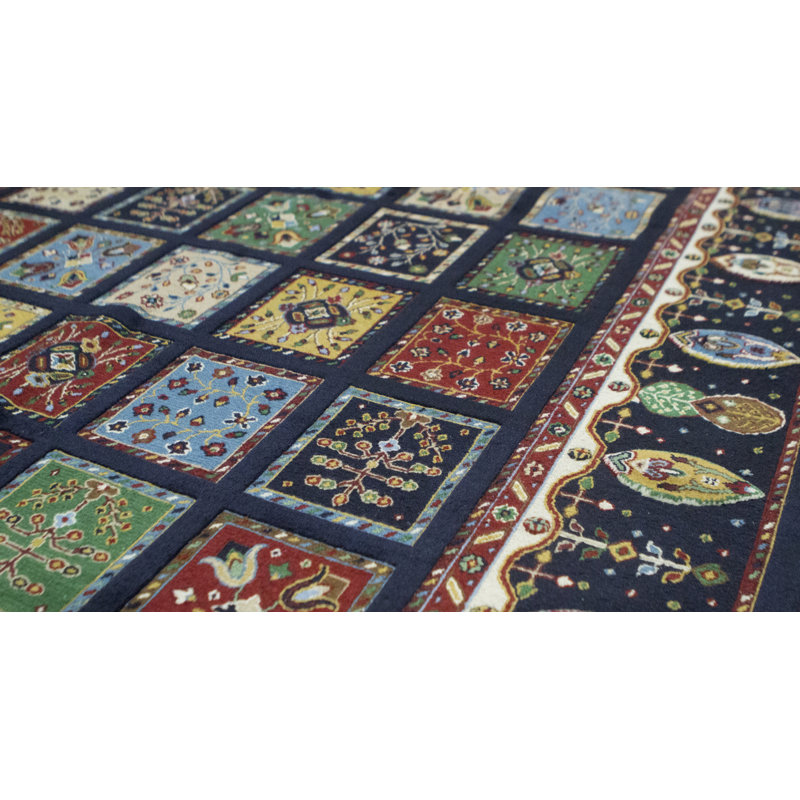 Tapis bleu marine et bleu marine de haute qualité noué à la main