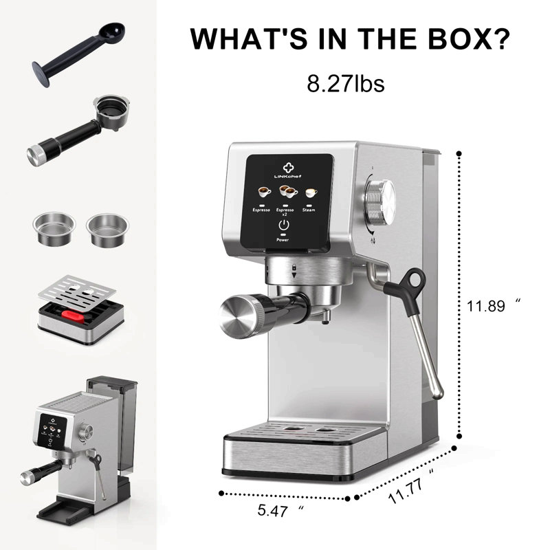 20-Bar Espresso Machine With Automatic Steam Wand, 1300W Professional Espresso Maker, 40 Oz Removable Water Tank, Single & Double Shot