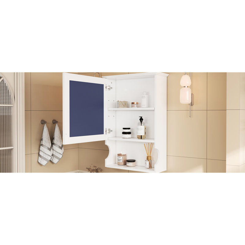 20,53 lb, rangement mural avec miroir, conception moderne, cadre en bois massif, armoire de salle de bain avec miroir, détails sculptés élégants, tablettes réglables