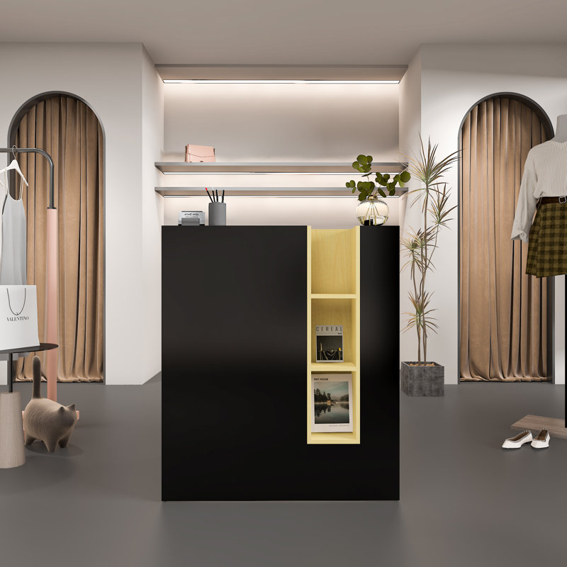 35.43'' W Rectangle Modern Wood Reception Desk With Open Shelvings
