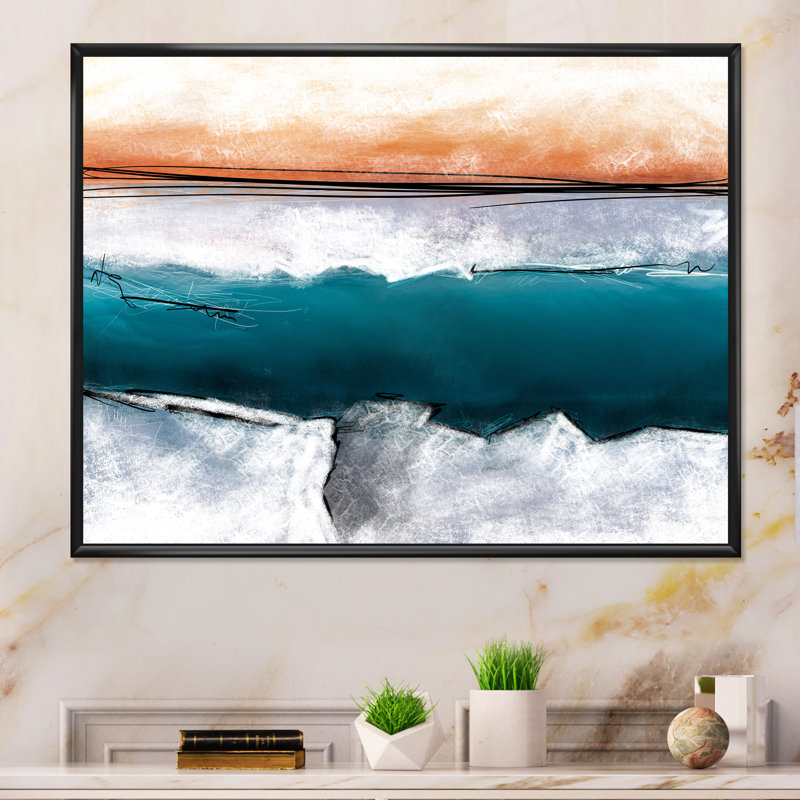 Marbre bleu électrique à rayures - reproduction sur toile, H 16 po x l 32 po x P 1 po, Toile avec cadre flottant noir
