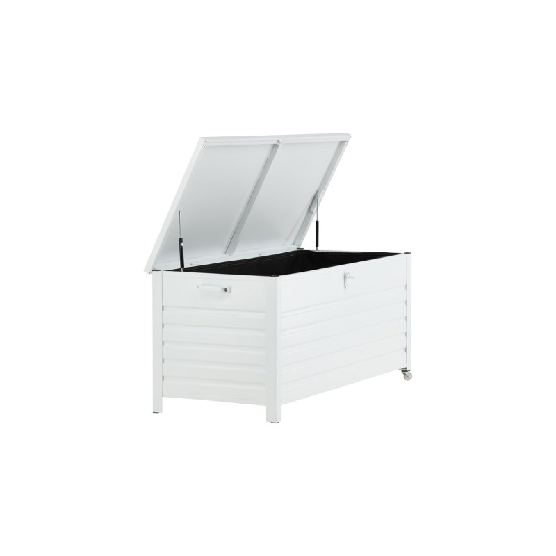 Rebrilliant Tabiauea 130cm W Water Resistant Metal Deck Box with Wheels in White