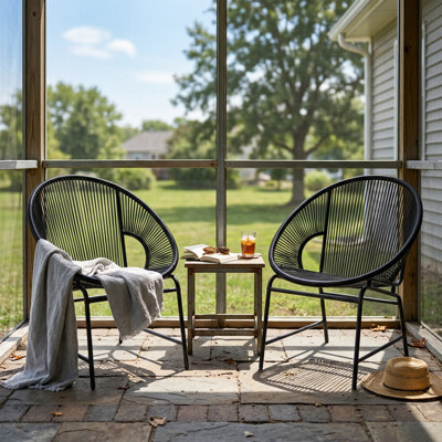 Chaise d'extérieur en osier de patio, en rotin de polyuréthane et structure en fer, ensemble de 2