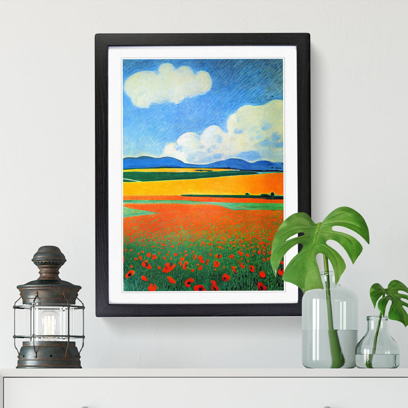 Poppy Field Art Painting 1 Piece Wall Art, 64cm H x 46cm W x 2cm D, Walnut