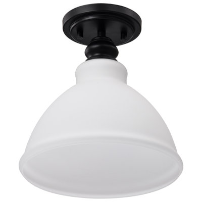 Dorotea - 10 Inch Semi Flush Mount - Matte Black with Satin White Glass