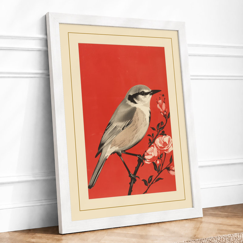Bird On Flowering Branch Japandi - Print, A3 - 42.0 x 29.7 cm, White