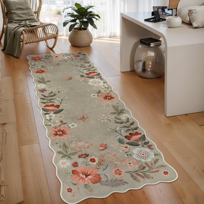Tawann Machine Washable Floral Farmhouse Area Rug with Non-Slip Backing for Living Room, Dining Room, Bedroom, Runner 2' x 6'