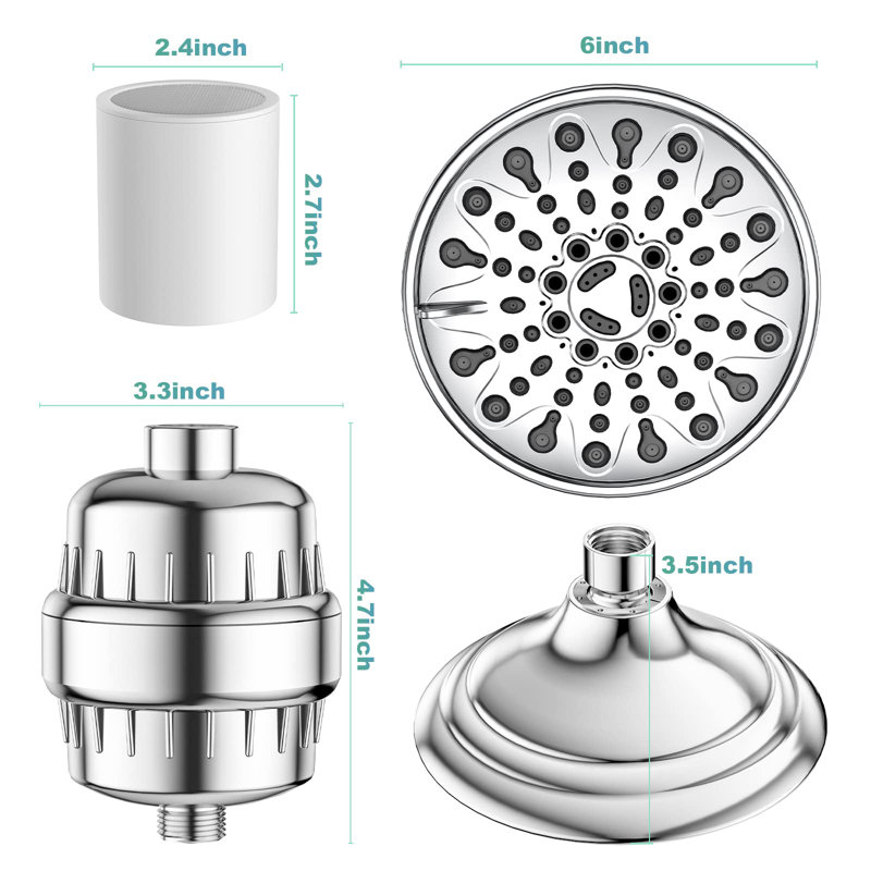 6 Inches Shower Head With 20 Stage Shower Filter Combo