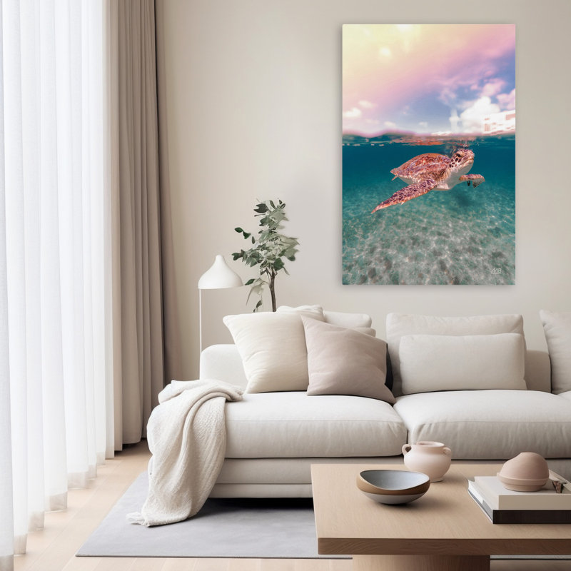 Au-dessus et au-dessous de la côte Nautique, animal, brun turquoise, H 60 po x l 40 po