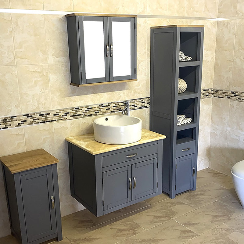 Bridlington 750mm Single Bathroom Vanity with Vessel Ceramic Basin, Cream Marble
