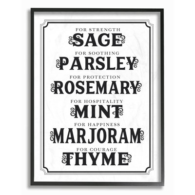 «Sage, persil, romarin, menthe, marjolaine, thym» par Lettré et doublé - reproduction d'art textuel sur toile