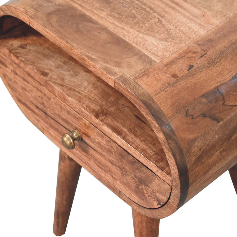 Honey Caramel Solid Mango Wood Circular Bedside Table with Drawer