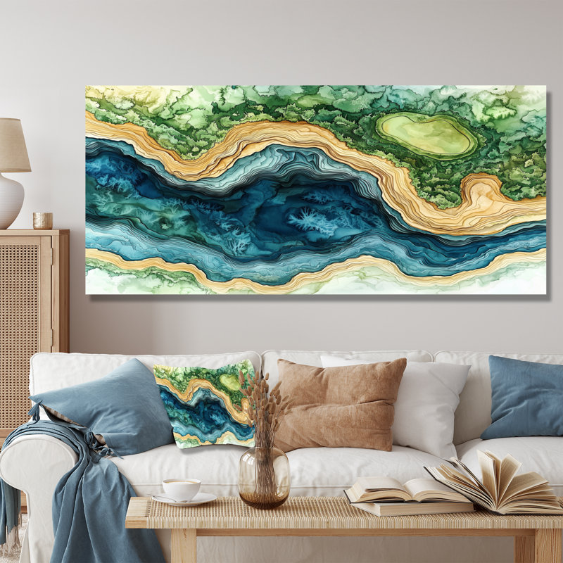 Abstrait parcours de golf «Horizon II», art mural encadré, H 28 po x l 60 po, Toile tendue, Ne s’applique pas