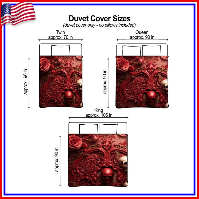 Housses de couette Red Skull Roses, Grand lit