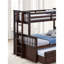 Lit superposé simple au-dessus d'un lit double transitionnel avec tiroirs latéraux et 3 tiroirs sous le lit, teinte noyer foncé, composition en bois d'ingénierie massif, pour rangement de tiroir de chambre à coucher, design, cadre, espace