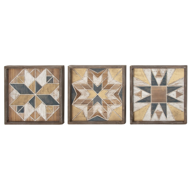 Multi Colored Geometric Wood Wall Decor Set of 3