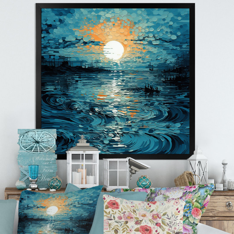 «Minimalisme Lake Paint Sunset», reproduction sur toile, H 36 po x l 36 po x P 1,5 po, Cadre simple noir